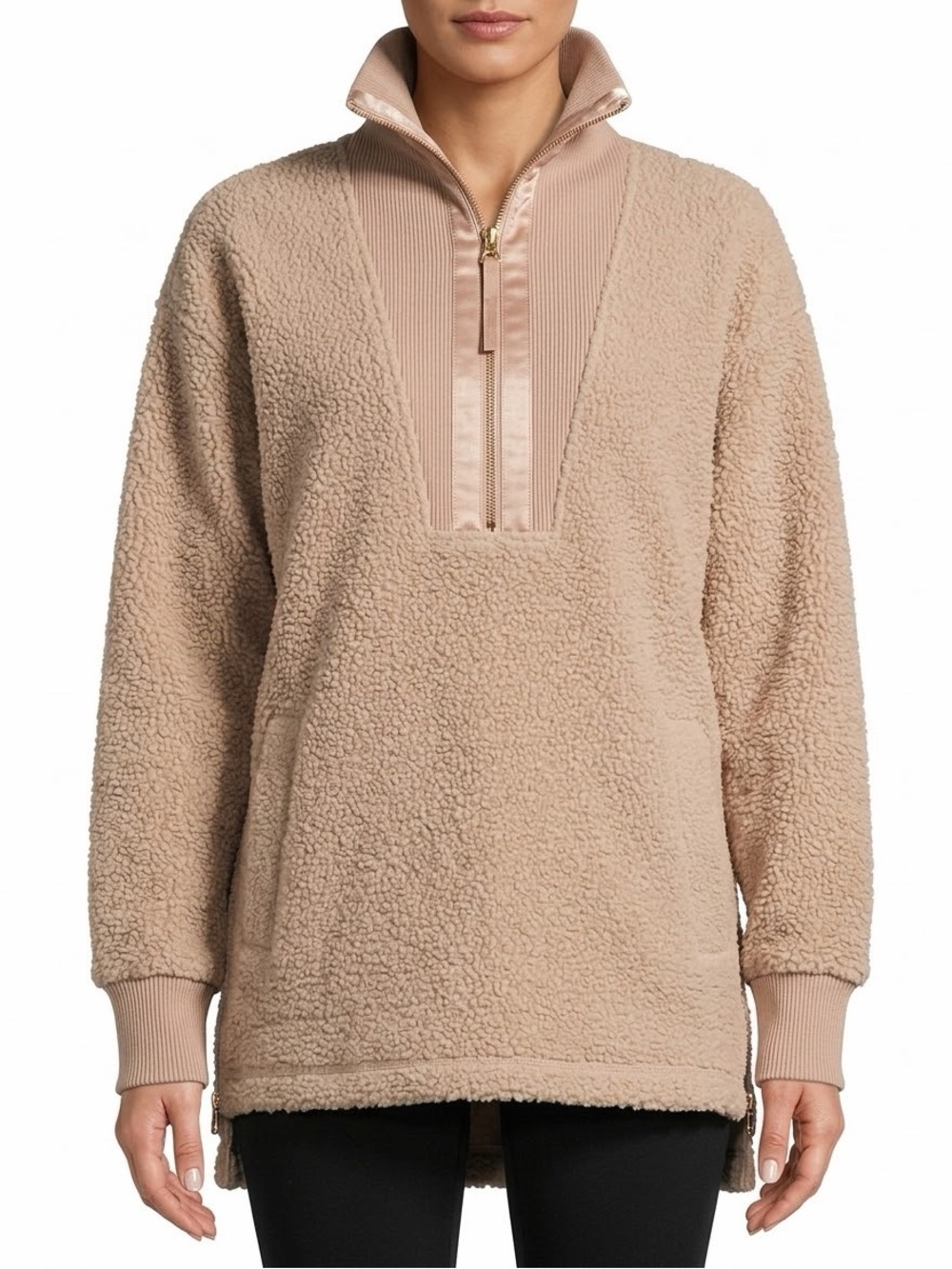 Varley Wallace Half Zip Fleece XS Blush Tan Borg Sherpa Pullover $158